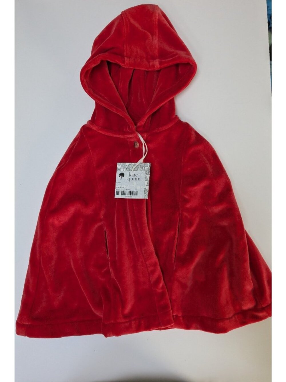 Kate Quinn Cardinal Red Velour Hooded Cape 2T Organic Cotton Christmas